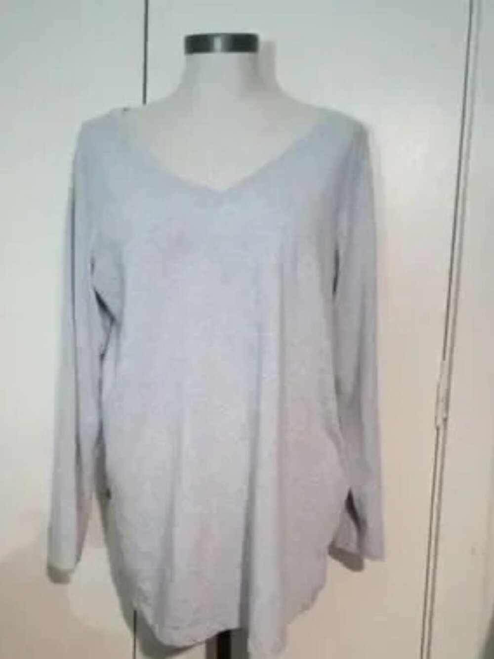 Woman Within Cotton Blend Heather Gray V‑Neck Long Sleeve Top 14-16